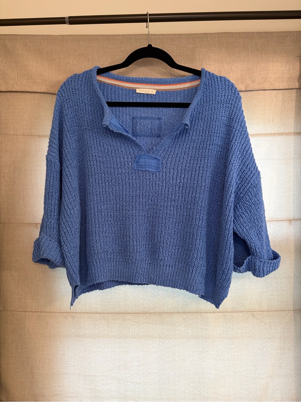 ILLA ILLA Dusty Blue V-Neck Textured Knit Sweater